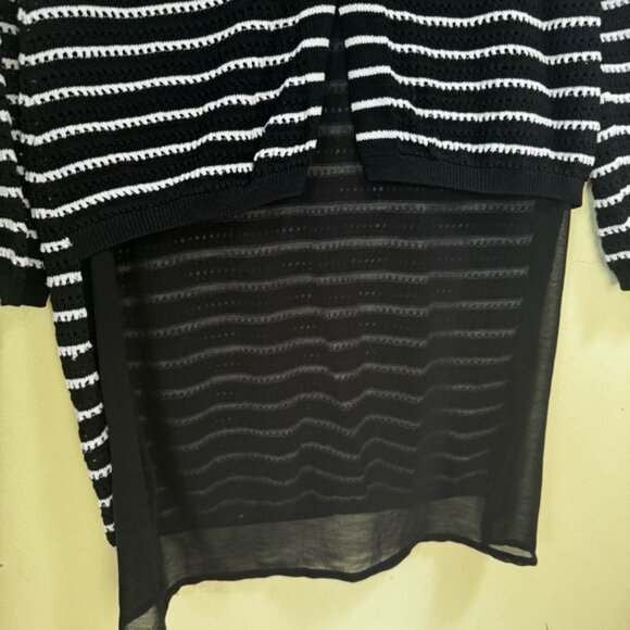 FEMME Open Knit Sheer Back Detail Striped Sweater Crew Lightweight Coastal Top M - Picture 9 of 15